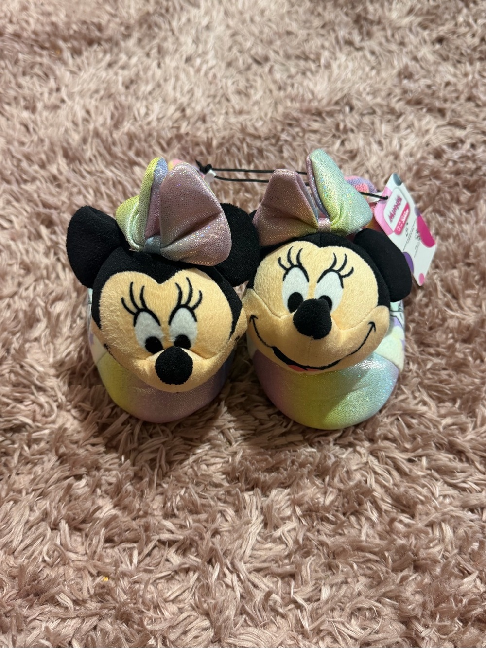 Disney Minnie Mouse Pastel Rainbow Plush Slippers